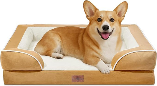 Comfort Expression Orthopedic Dog Bed for Medium Dogs 30x20 Inch, Waterproof Supportive Egg Crate Foam Medium Pet Bed with Removable Bolsters, Dog Couch with Washable Cover & Non-Slip Bottom, Caramel