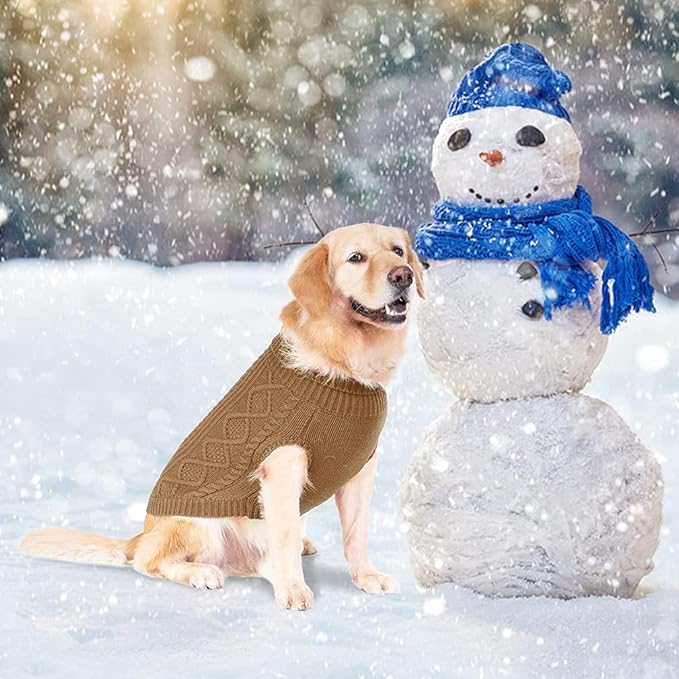 BINGPET Thermal Knitted Dog Sweater for Small Medium Large Dogs,Winter Dog Cat Coat Warm Sweartershirts Outfits,Classic Cable Knit Turtleneck Pullover Dog Jumper Coat Warm Sweartershirts