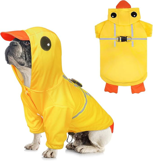 BEAUTYZOO Dog Raincoat Hooded Slicker Poncho, Waterproof Windproof Rain Jacket Hood with Harness Built in, Adjustable Reflective Duck Design Rain Coats for Small Medium Dogs Puppies, Yellow Size L
