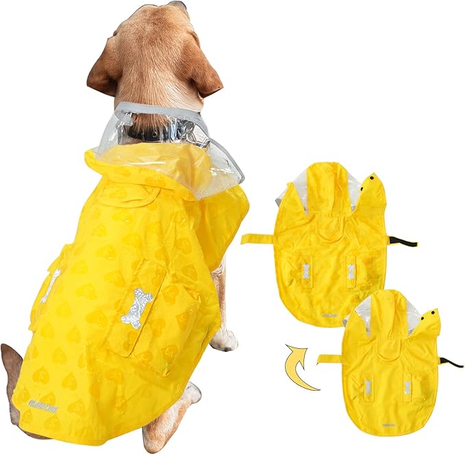 Waterproof Dog Raincoat, Adjustable Reflective Lightweight Pet Rain Clothes with Poncho Hood (Yellow(Water-Activated Color Change), XX-Large)