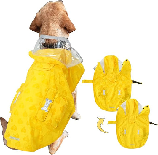 Waterproof Dog Raincoat, Adjustable Reflective Lightweight Pet Rain Clothes with Poncho Hood (Yellow(Water-Activated Color Change), Medium)