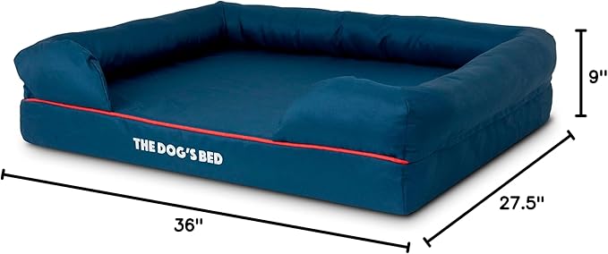 The Dog’s Bed, Large Oxford Blue/Red Memory Foam, Pain Relief: Arthritis, Hip & Elbow Dysplasia, Post Surgery, Lameness, Supportive, Calming, Waterproof Washable Cover