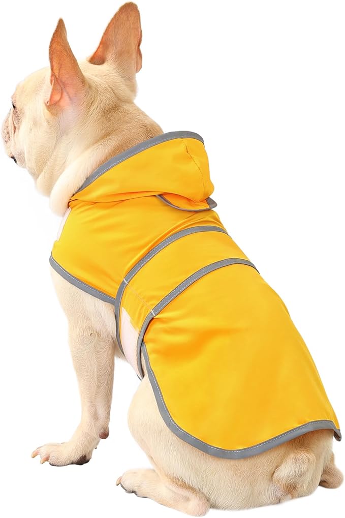 Dog Raincoat for Medium Dogs Waterproof Hooded Rain Jacket with Reflective Strips Leash Hole & Poncho Adjustable Fit (Yellow,M)