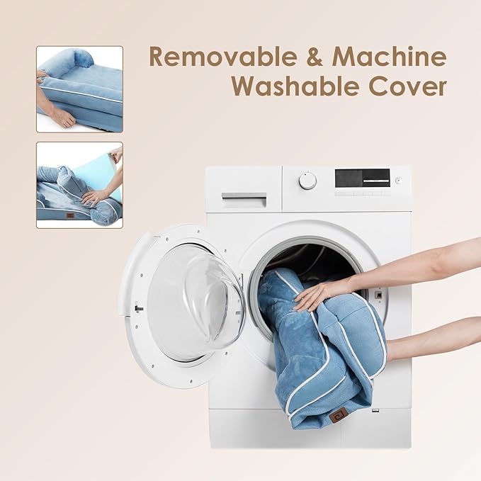 EHEYCIGA Orthopedic Dog Beds for Extra Large Dogs, Waterproof Memory Foam XL Dog Bed with Sides, Non-Slip Bottom and Egg-Crate Foam Big Pet Bed with Washable Removable Cover, Washed Blue