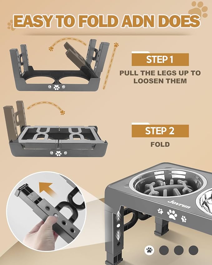 Elevated Dog Bowls, Dog Feeder with 2 Stainless Steel Dishes &1 Slow Feeder Bowl, 5 Heights Adjustable Raised Stand for Medium Large, Food Dishes with Non-Slip Feet
