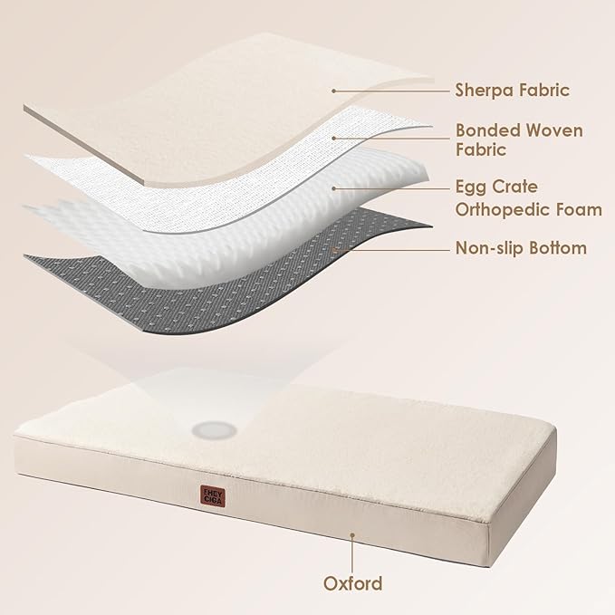 EHEYCIGA Orthopedic Dog Beds for Large Dogs with Removable Washable Cover for Crate, Camel, 35x23