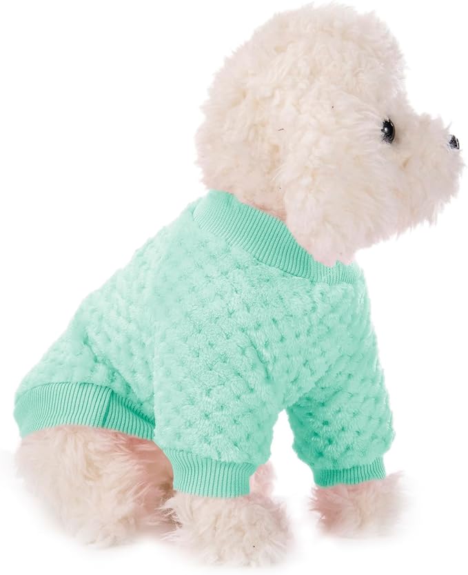 POMIU Dog Sweater, Dog Sweaters for Small Medium Dogs or Cat, Warm Soft Flannel Pet Clothes for Dogs Girl or Boy, Dog Shirt Coat Jacket (Ice Blue+Light Coffee+Teal, Medium)