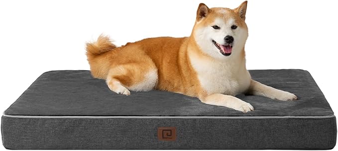 EHEYCIGA Waterproof Dog Bed Memory Foam 36x27, Orthopedic Dog Beds Mat for Large Dogs with Removable Cover, Dark Grey
