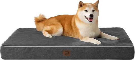 EHEYCIGA Waterproof Dog Bed Memory Foam 36x27, Orthopedic Dog Beds Mat for Large Dogs with Removable Cover, Dark Grey
