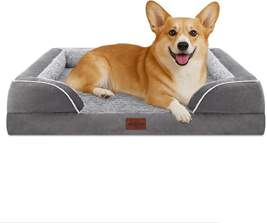 Comfort Expression Orthopedic Dog Bed for Medium Dogs 30x20 Inch, Waterproof Supportive Egg Crate Foam Medium Pet Bed with Removable Bolsters, Dog Couch with Washable Cover & Non-Slip Bottom, Grey
