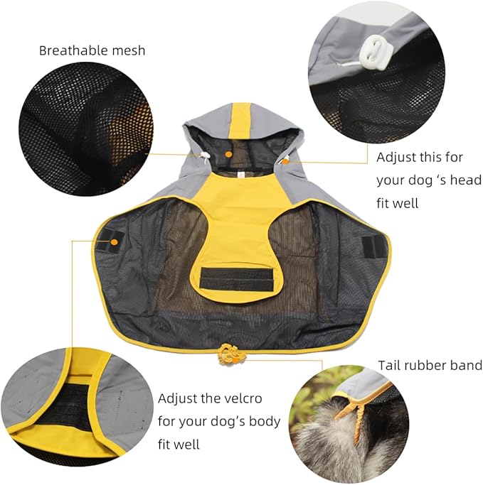 Dogs Packable Lightweight Raincoat: Pet Dog Hood Waterproof Coats Yellow Size 9