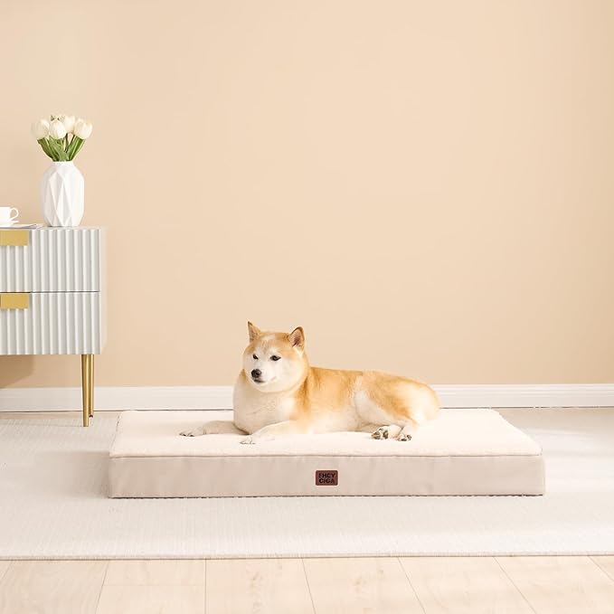 EHEYCIGA Orthopedic Dog Beds for Large Dogs with Removable Washable Cover for Crate, Camel, 35x23