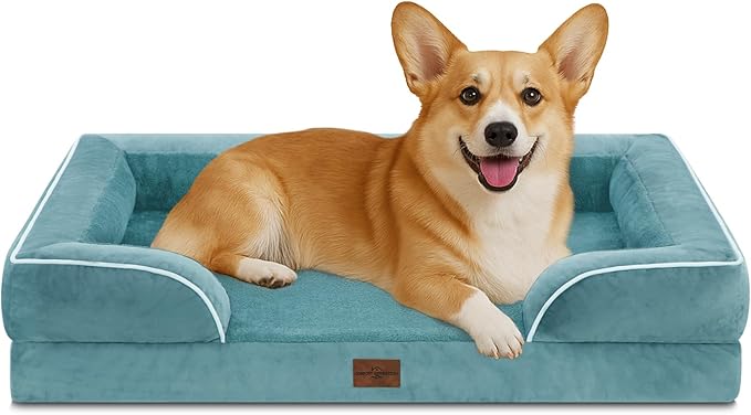 Comfort Expression Orthopedic Dog Bed for Medium Dogs 30x20 Inch, Waterproof Egg Crate Foam Medium Pet Bed with Removable Bolsters, Dog Couch with Washable Cover & Non-Slip Bottom, Washed Blue