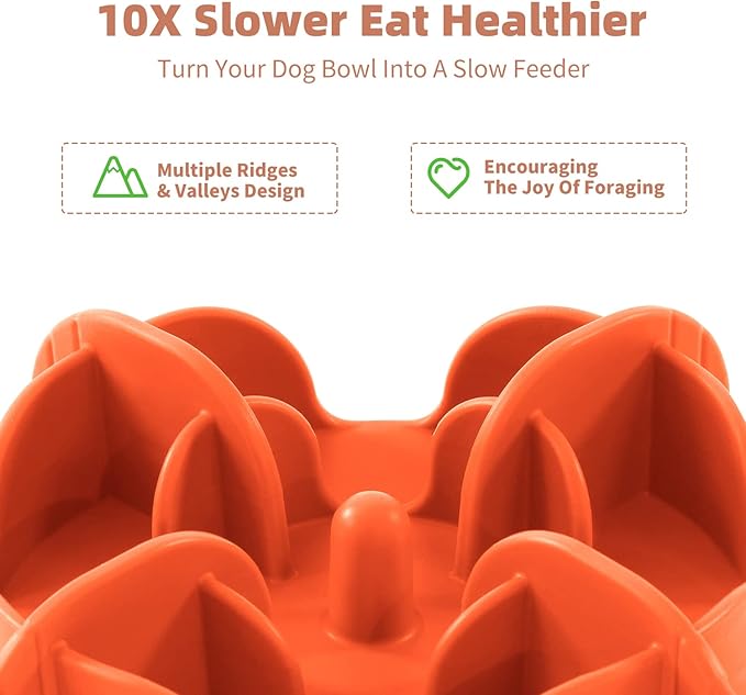 Jaoul Slow Feeder Dog Bowls Insert for Large Breed, 7 Inch Cuttable Slow Feeder Insert with 32 Octopus Suction Cups for Medium Large Size Dog Food Bowl (X-Large, Orange)