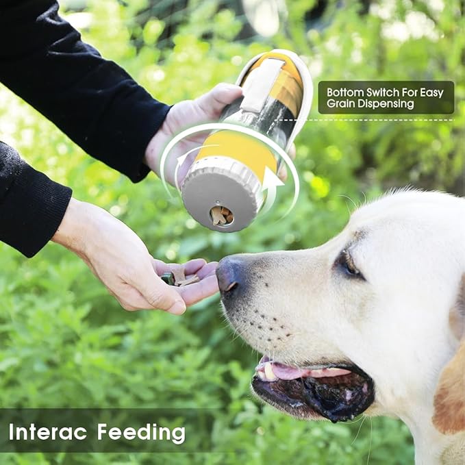 SUPERDESIGN Grey Dog Water Bottle Portable with Food Container, Dog Travel Water Bottle Easy-to-Use, Leak-Proof Design Pet Water Bottle Ideal for Travel,Hiking and Dog Walking Accessories