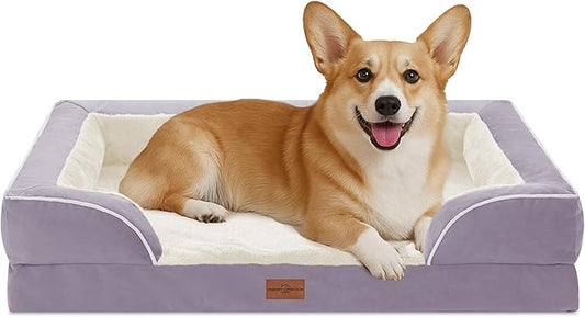 Comfort Expression Orthopedic Dog Bed for Medium Dogs 28x19 Inch, Waterproof Supportive Egg Crate Foam Medium Pet Bed with Removable Bolsters, Dog Couch with Washable Cover & Non-Slip Bottom, Purple