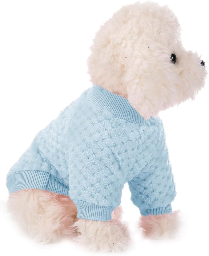 POMIU Dog Sweater, Dog Sweaters for Small Medium Dogs or Cat, Warm Soft Flannel Pet Clothes for Dogs Girl or Boy, Dog Shirt Coat Jacket (Ice Blue+Light Coffee+Teal, XX-Large)
