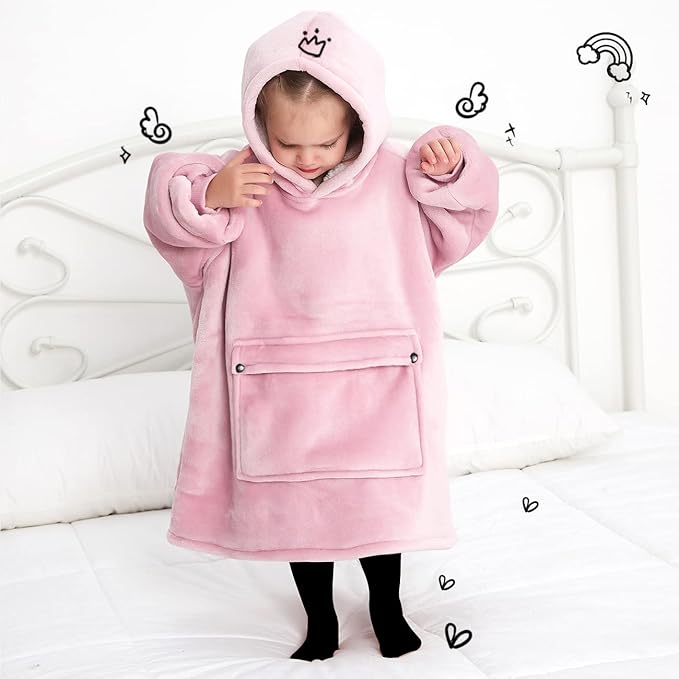 KFUBUO Wearable Blanket Hoodie for Kids Toddlers Sherpa Blanket Sweatshirt With Pocket Cute Hoodies 2-6 Year Old Girl Cute Birthday Gifts Pink