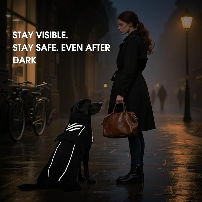 Dog Raincoat for Extra Large Dogs with Hood, Waterproof Dog Rain Jacket with Leash Hole, Reflect Strips, Ideal for Rain, Snow, Windy Weather & Outdoor Walks, Camping, Hiking - Black XXXXL