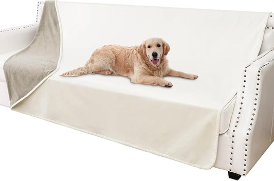 Waterproof Dog Blankets, Washable Pee Proof Pet Blanket for Couch, Soft Reversible Puppy Throw Furniture Protector Cover for Bed Sofa-52"x82",Beige+Khaki