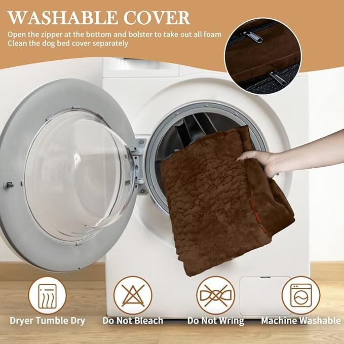 Comfort Expression Orthopedic Dog Bed for Extra Large Dogs 53x42 Inch, Waterproof Egg Crate Foam XXL Pet Bed with Removable Bolsters, Dog Couch with Washable Cover & Non-Slip Bottom, Dark Brown