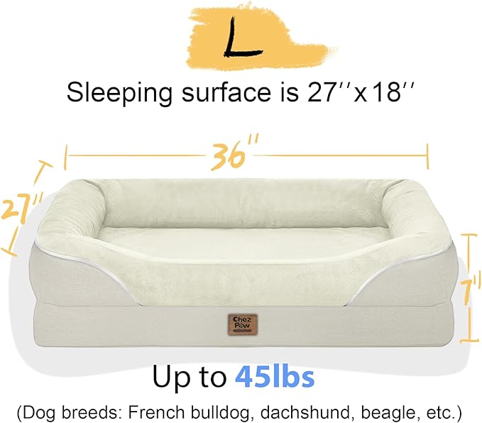Orthopedic Washable Large Dog Bed - Egg Foam Dog Bed for Large and Medium Dogs Big Pet Beds with Removable Washable Cover and Bolster Non-Slip Bottom