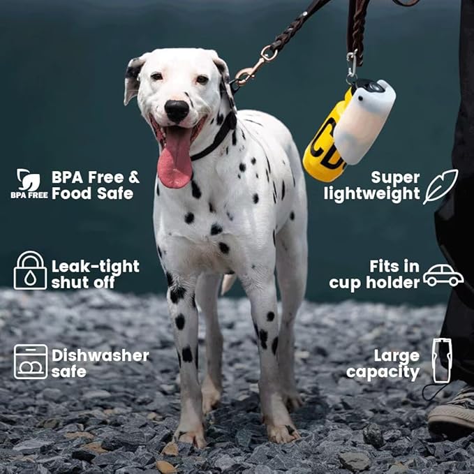 Howgo Dog Water Bottle Portable Travel Water Bottle Dispenser for Dogs, Super Light-Weight, Leak-Proof Bottles for Pets Outdoor Walking, Hiking, Travel,Food Grade Silicone,BPA Free (Yellow, 21oz)