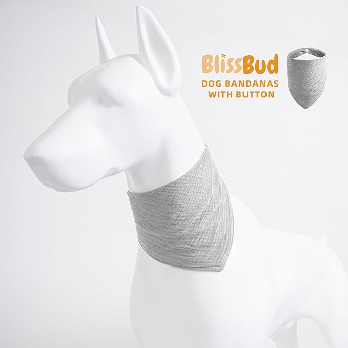 Dog's Bandanas Solid Color Cotton Pet Scarf with Adustable Button,Darkgray,Medium