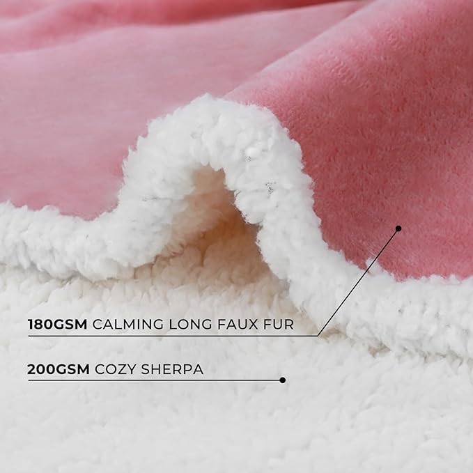Luciphia Waterproof Bed Blanket Washable,Soft Sherpa Fleece Puppy Reversible Throw Blankets for Medium Large Dog Cat,Furniture Cover Protector Couch from Liquid Pee and Pet Fur,Pink White,65" x 57"
