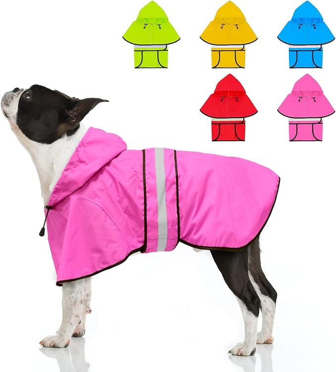 Weesiber Dog Raincoat, Waterproof Dog Rain Jacket with Leash Hole, Hooded Pet Poncho Lightweight Puppy Coat for Small Dogs (S, Pink)