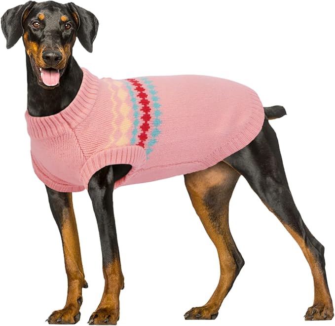 Kuoser Dog Sweater, Dog Sweaters for Large Size Dogs, Boy Girl Dogs Christmas Sweater, Pet Sweatshirt Outfits for Male Female, Warm Big Doggie Pullover Knitwear Clothes for Fall Winter, Pink L