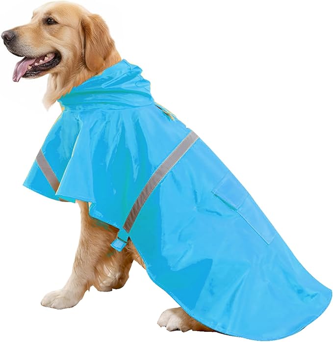 HAPEE Dog Raincoats with Reflective Strip Hoodie,Poncho Jacket for Large Dogs (C3-Lake Blue, 16A (Back Length 16"))