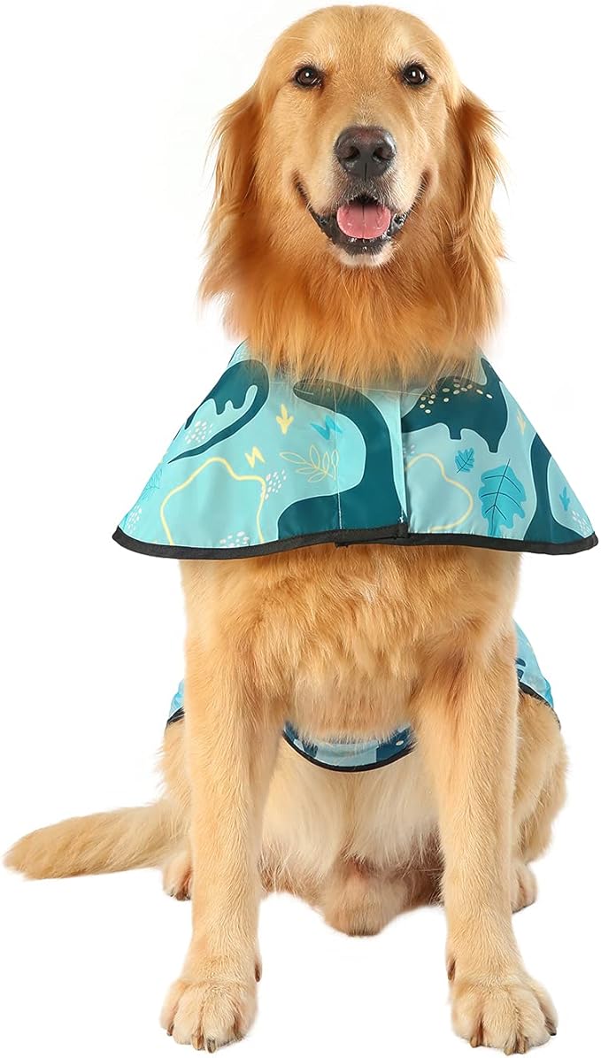 HDE Dog Raincoat Jacket Reflective Adjustable Hooded Pet Poncho Rain Coat with Leash Hole for Small to X-Large Dogs Dinosaurs - L