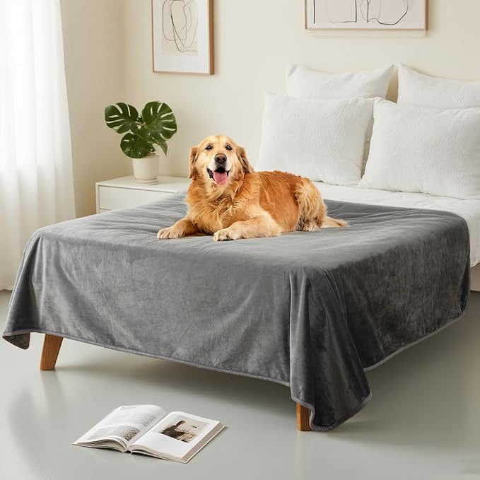 Water Proof Blanket 50x60 Inches - Reversible Flannel Blanket for Bed, Sofa,Couch- Spillproof, Leakproof Soft Double-Sided Dark Grey Throw Blanket for Adults, Pets, Couples