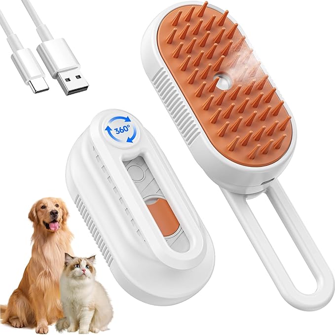 Cat Steam Brush for Shedding, 4-in-1 Rechargeable Steam Pet Brush for Cats & Dogs, Anti-Static, Gentle Fur Removal & Combing, Ideal for Short & Long Hair Pets, Easy to Use