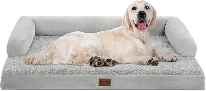 Orthopedic Dog Beds for Extra Large Dogs, Waterproof Dog Beds XLarge, Memory Foam Dogs Couch Beds with Comfy Bolster, Removable Washable Cover and Nonskid Bottom (X-Large,Grey White)