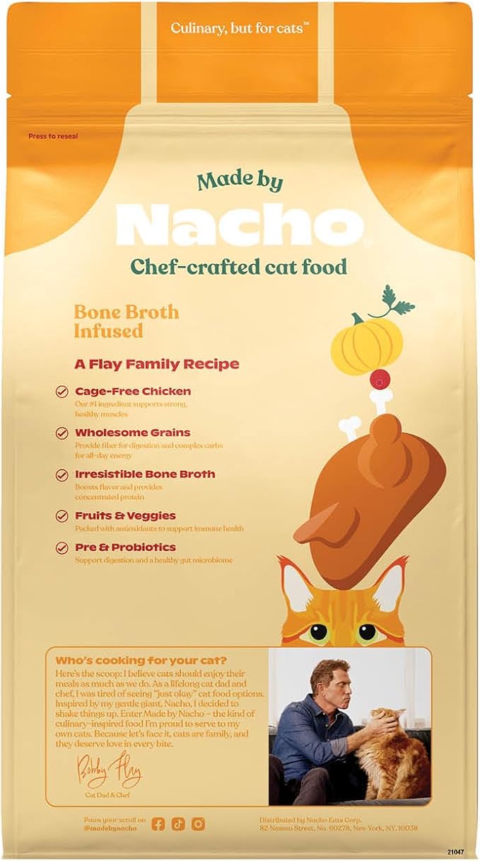 Made by Nacho Dry Cat Kibble 11lb Bag, High Protein and Grain-Friendly Premium Cat Food, Cage-Free Chicken & Pumpkin Recipe, Infused with Bone Broth for Hydration, Limited Ingredients, Single Bag