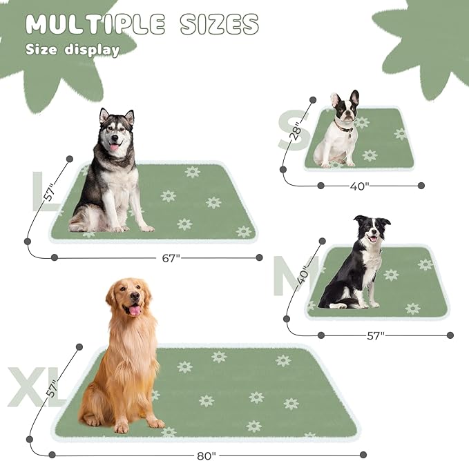 Luciphia Waterproof Pet Blanket for Medium Large Dogs Washable Fluffy Thick Jacquard Shag Fleece Warm Sherpa 3D Textured Flower Print for Cats Puppy Couch Protection (Green,57x40 inches)