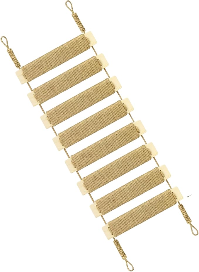 Multi-Functional Cat Ladder & Bridge - Sisal Rope Climbing Frame Wall Furniture for Indoor/Outdoor Cats, Cage Accessories, Parrots, Small Pets (Wood Tone)