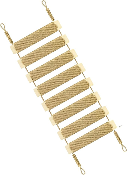 Multi-Functional Cat Ladder & Bridge - Sisal Rope Climbing Frame Wall Furniture for Indoor/Outdoor Cats, Cage Accessories, Parrots, Small Pets (Wood Tone)