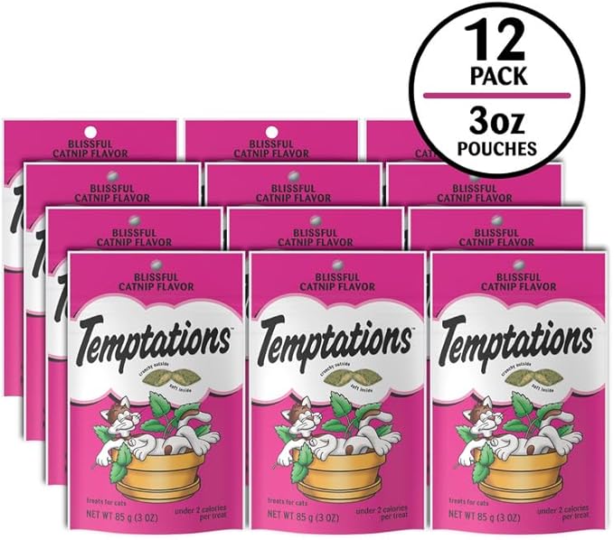 Temptations Classic Crunchy and Soft Cat Treats Blissful Catnip Flavor, 3 oz. Pouch (Pack of 12)