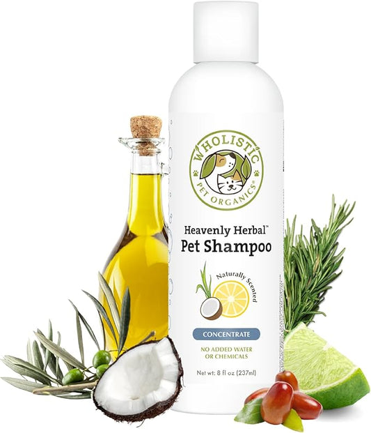 Wholistic Pet Organics Pet Shampoo Concentrate: Heavenly Herbal Organic Dog Shampoo and Conditioner - All Natural Puppy and Cat Shampoo for Dry, Itchy Skin, Allergies, Dandruff