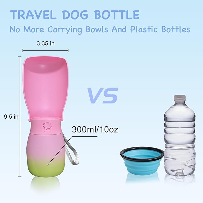 Dog Water Bottle Portable - Food Grade Material, 10Oz Leak Proof Dog Travel Water Bottle, Pet Water Bowl Dispenser, Dog Walking Accessories for Hiking Travelling, Puppy Birthday Gifts