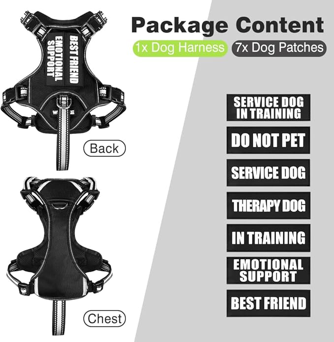 WINSEE Service Dog Vest No Pull Dog Harness with 7 Dog Patches, Reflective Pet Harness with Durable Soft Padded Handle for Training Small, Medium, Large, and Extra-Large Dogs