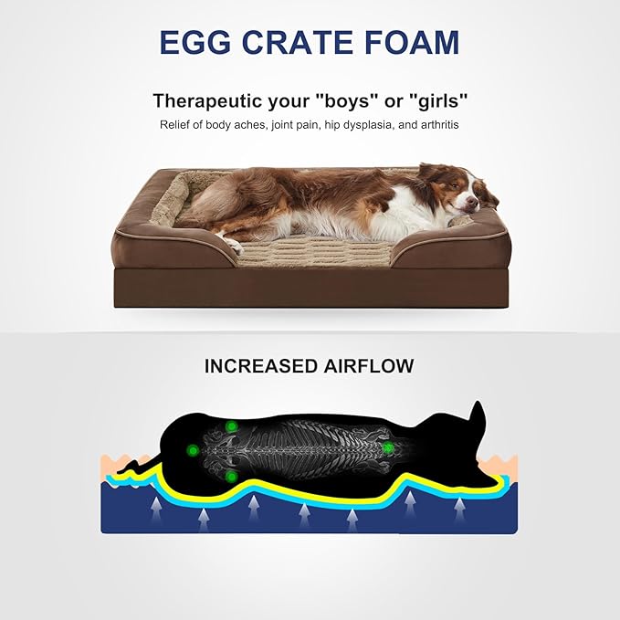 FURTIME Orthopedic Dog Beds for Large Dogs, Egg Foam Dog Bed with Ultra Comfy Supportive Foam, Washable & Waterproof Pet Couch, Nonskid Bottom