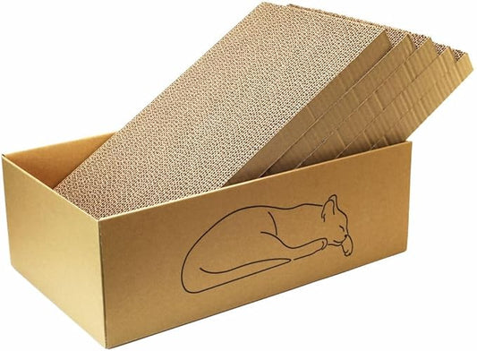 5 PCS Cat Scratching Boards with1 Box for Indoor Cats, 17.3inch Extra Large Recyclable and Reversible Cardboard，Suitable for Cats Rest and Play with Scratch Box