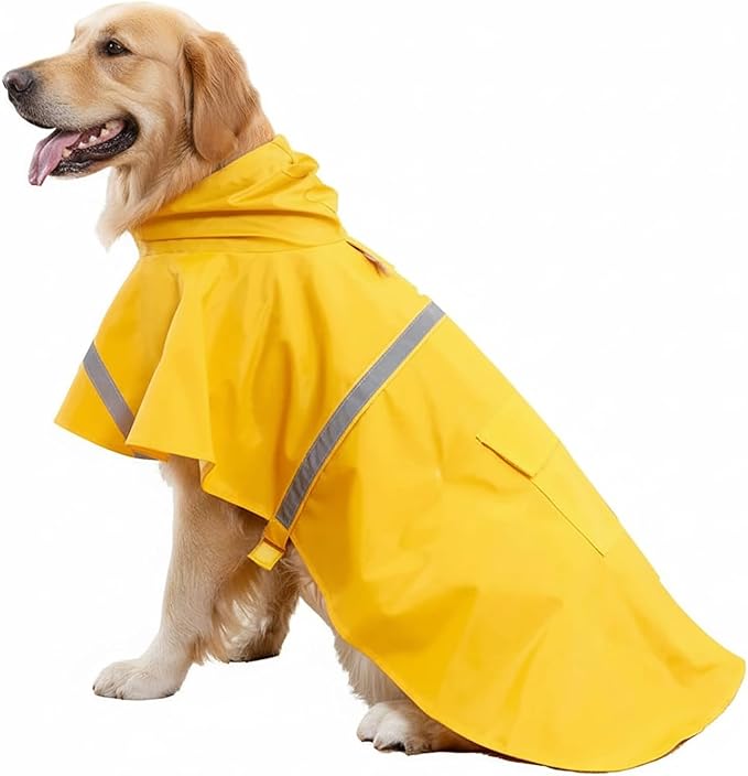 HAPEE Dog Raincoats with Reflective Strip Hoodie,Poncho Jacket for Large Dogs (A1-Yellow, 34C (Back Length 34"))
