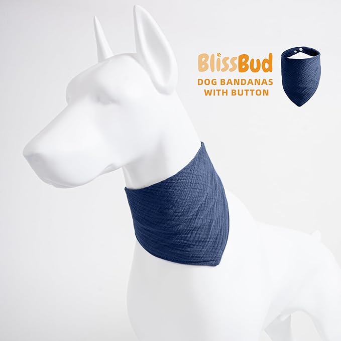 Pet's Bandanas for Medium Dog Solid Color Dogs Scarf with Adustable Button,Navy,Medium