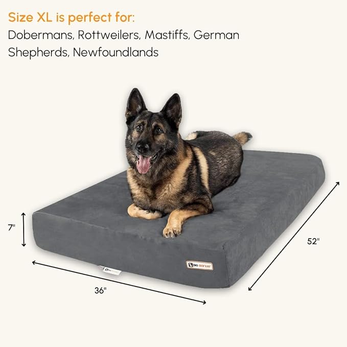 Barker Beds Orthopedic XL Dog Bed for Large Dogs - 7" Thick Memory Foam Cushion with Washable Microsuede Cover - Durable Water-Resistant Pet Bed - Made in USA (Charcoal)
