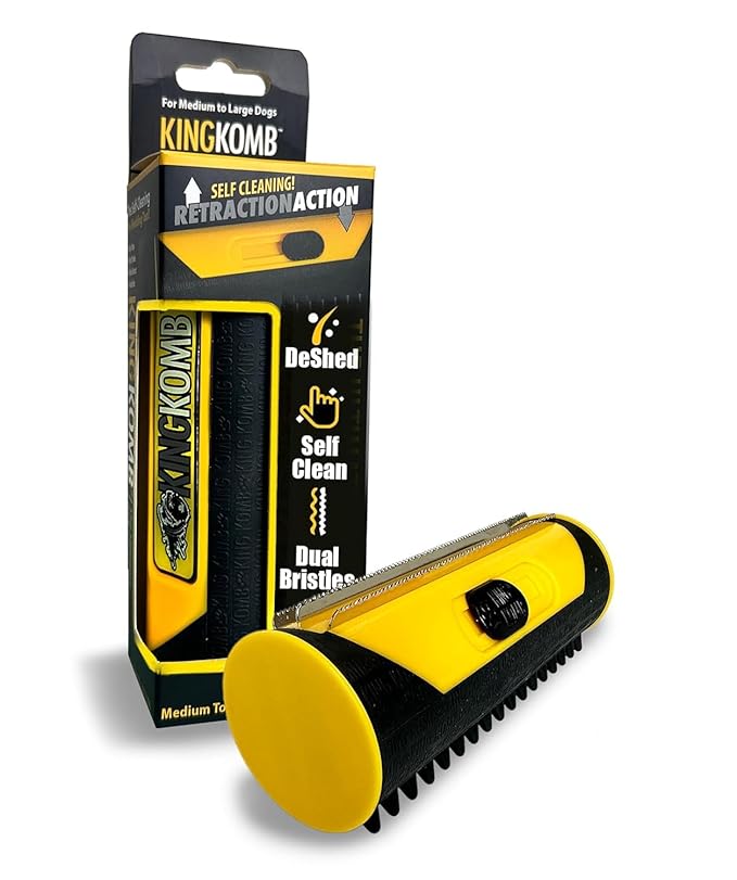 King Kanine Pet Grooming Brush, Self Cleaning Deshedding | Multi-Use Tool for Dogs, Cats & Horses for All Life Stages | Brush Pet for Grooming and Loose Hair | Perfect for Medium & Large Coats